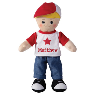 Blonde Boy Rag Doll with Ball Cap & Star Shirt