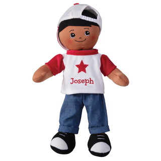 African American Boy Rag Doll with Ball Cap & Star Shirt