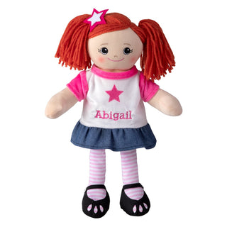 Red Head Girl Rag Doll with Pink Star Dress & Matching Hair Clip