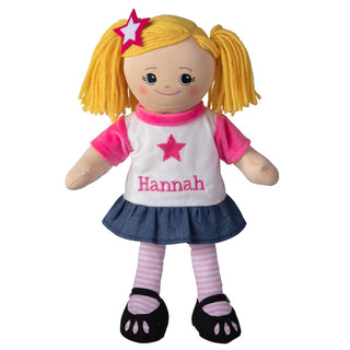 Blonde Girl Rag Doll with Pink Star Dress & Matching Hair Clip