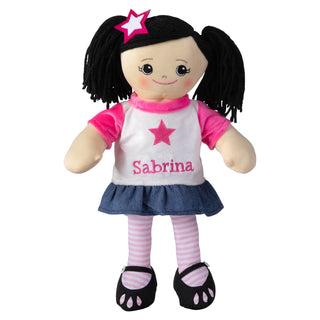 Asian Girl Rag Doll with Pink Star Dress & Matching Hair Clip