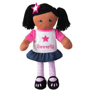 African American Girl Rag Doll with Pink Star Dress & Matching Hair Clip