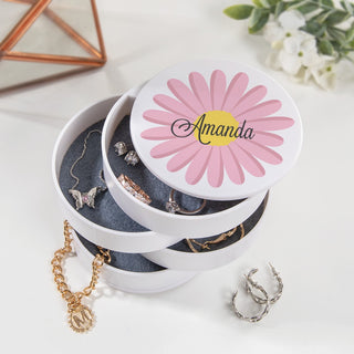 Pink Flower with Script Name Personalized White Accessory Organizer