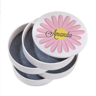 Pink Flower with Script Name Personalized White Accessory Organizer