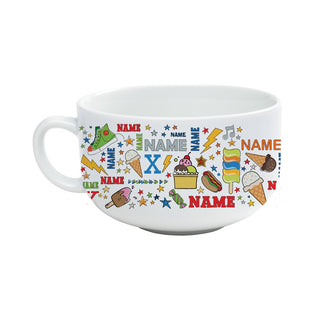 Boy Name Pattern with Icons Personalized Ice Cream Bowl