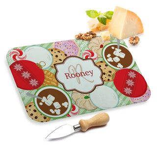 Holiday glass cutting board with name and initial 
