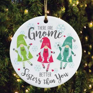 There Are Gnome 3 Sisters Personalized Round Ceramic Ornament