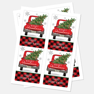 Merry Christmas Red Truck Personalized Wine Labels - Set of 8