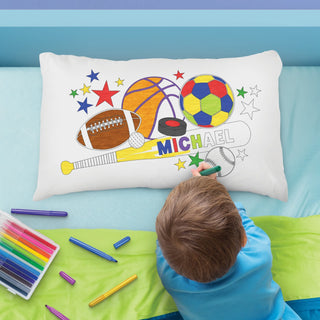Color your own sports and stars pillowcase with name 