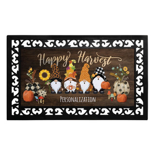Happy Harvest Gnome Personalized Ð 12x27 Inch Entry Mat  with Rubber Frame