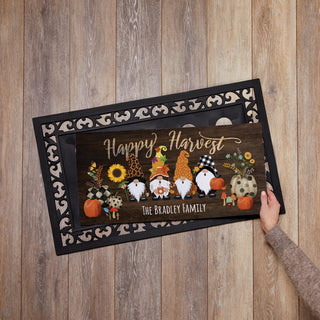 Happy Harvest Gnome Personalized Ð 12x27 Inch Entry Mat  with Rubber Frame