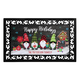 Holiday Gnomes Snow Scene Personalized Narrow Doormat with Frame