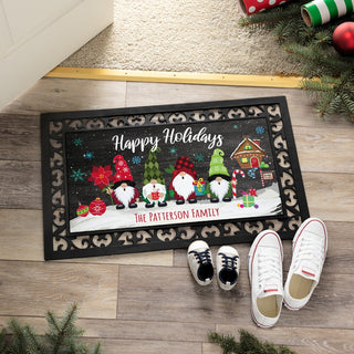 Holiday gnomes snow scene narrow doormat with frame