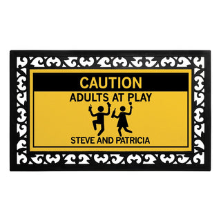 Caution Adults at Play Ð 12x27 Inch Entry Mat with Frame
