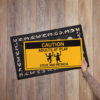 Caution Adults at Play Ð 12x27 Inch Entry Mat with Frame