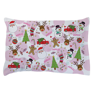 Holiday pattern fuzzy pillowcase with girl name 