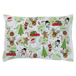 Holiday pattern fuzzy pillowcase with boys name 