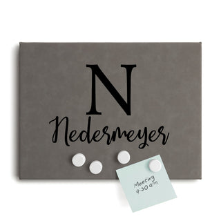 Initial and Name Personalized Gray Leatherette Magnet Board