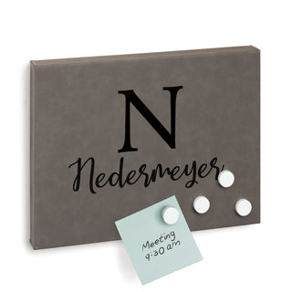 Initial and Name Personalized Gray Leatherette Magnet Board
