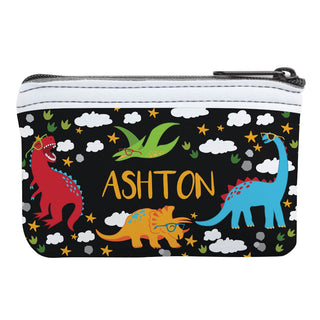 Colorful Dinosaurs Personalized Black Coin Purse