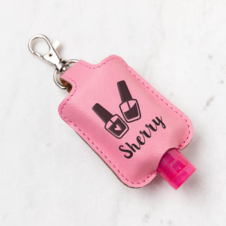 Manicurist pink sanitizer holder with name 