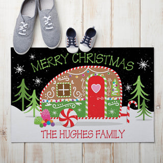 Merry Christmas Gingerbread Camper Personalized Doormat - 18x27 Inch, 1/8" Thin