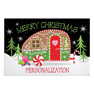 Merry Christmas Gingerbread Camper Personalized Doormat - 18x27 Inch, 1/8" Thin