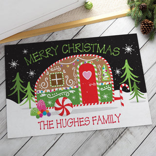 Merry Christmas Gingerbread Camper Personalized Thin Doormat