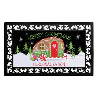 Merry Christmas Gingerbread Camper Ð 12x27 Inch Entry Mat with Frame