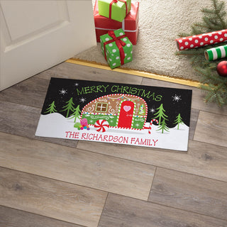 Gingerbread camper narrow doormat with name 