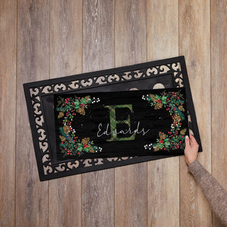 Pine Foliage Personalized Narrow Doormat with Frame