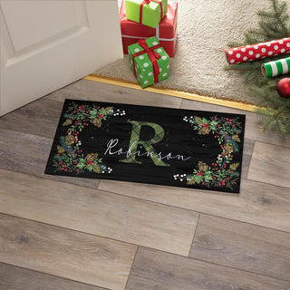 Pine foliage narrow doormat with initial and name 