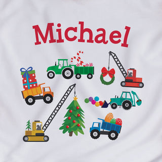 Christmas Construction Truck Personalized Red Fitted Stripe Pajamas