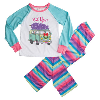 Vintage Aqua Van with Tree Colorful Stripe Loungewear