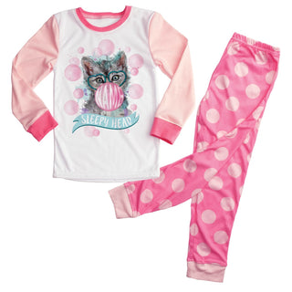 Bubble Gum Kitten Girls Personalized Polka Dot Fitted Pajamas