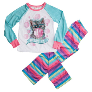 Bubble Gum Kitten Girls Personalized Rainbow Stripe Loungewear