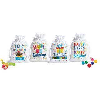 Birthday Themed Personalized Drawstring Pouch - Set of 4