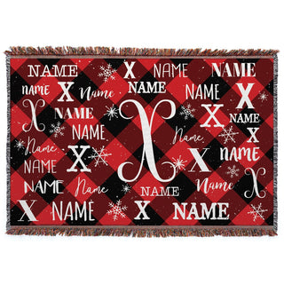 Christmas Red Checked Personalized Fringe Throw Blanket