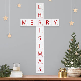 Merry christmas wood tiles in white