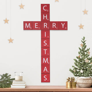 Merry Christmas Red Wood Puzzle Tiles