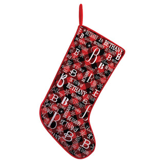 My Name & Initial Personalized Checked Red Trim Stocking