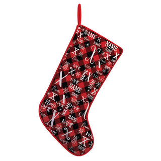 My Name & Initial Personalized Checked Red Trim Stocking
