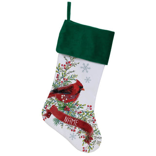 Cardinal Winter Foliage Personalized Green Cuff Stocking