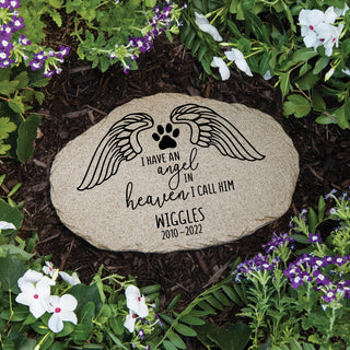 Angel pet memorial garden stone with name and date