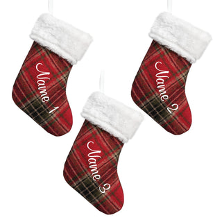Red Plaid Fur Cuff Personalized Mini Gift Stocking - Set of 3