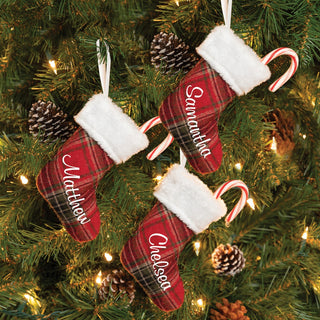 Red Plaid Fur Cuff Personalized Mini Gift Stocking - Set of 3