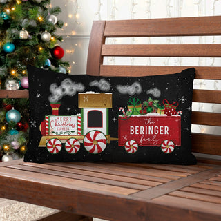 Merry Christmas Express Train Personalized Lumbar Throw Pillow