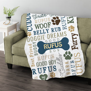 Boy Dog Name Pattern Personalized Fuzzy Blanket