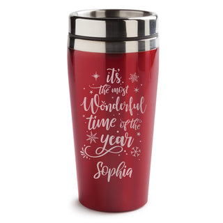 Most Wonderful Time of the Year Personalized Red Travel Mug