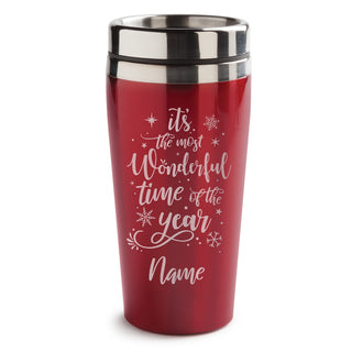 Most Wonderful Time of the Year Personalized Red Travel Mug